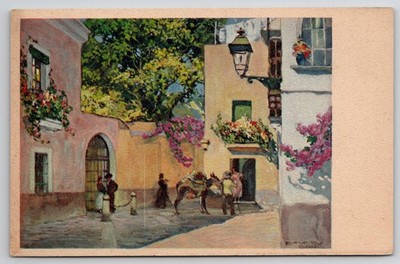 Vintage Hijos de Juan Mumpú Barcelona Donkey Street Scene Postcard Spain