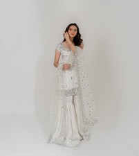 Heavy Georgette Top  Butter Silk Sharara Set with Real Mirror Net Dupatta