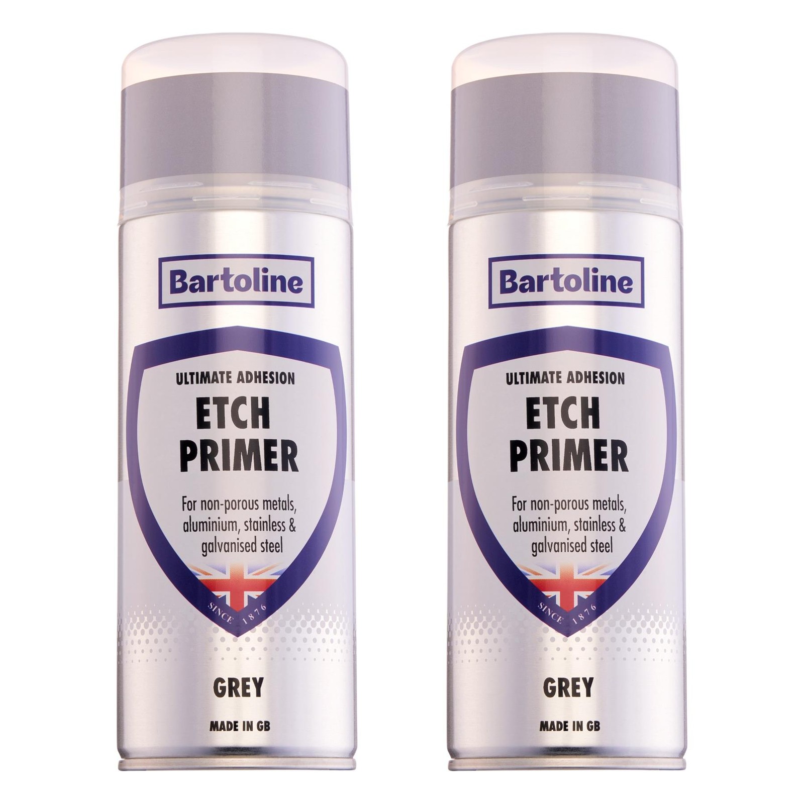 2x Bartoline Etch Primer Quick Drying Metal Paint Coverage Grey Topcoat 400mL