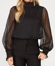 She + Sky Plisse Swiss Dot Bodysuit Size S