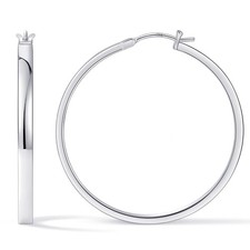 Hoop Earrings for Women, 14K White Gold Plated Flatted Hoops with 925 Sterling S