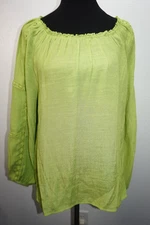 Counterparts Lime Green Round Neckline Top Shirt Womans Sz M Balloon Sleeve