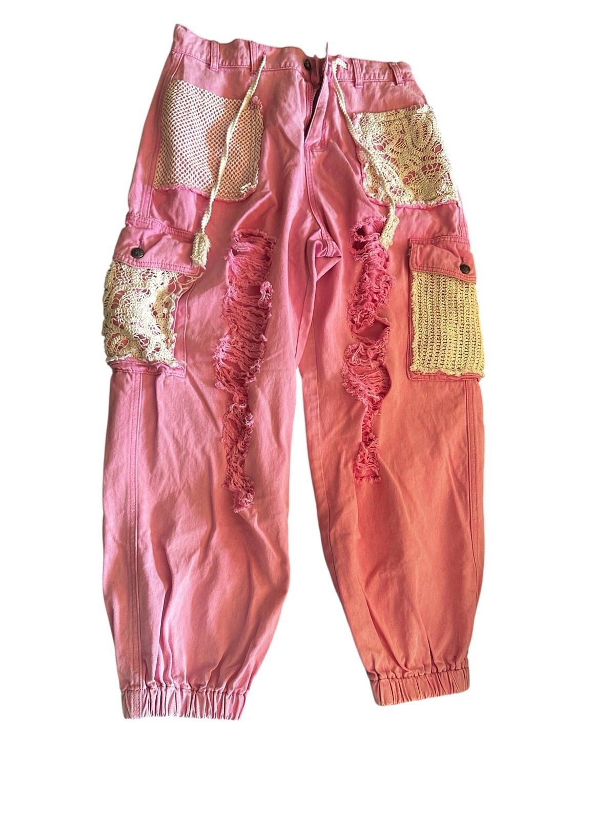 POL Crochet Lace Patchwork Distressed Drawstring … - image 5