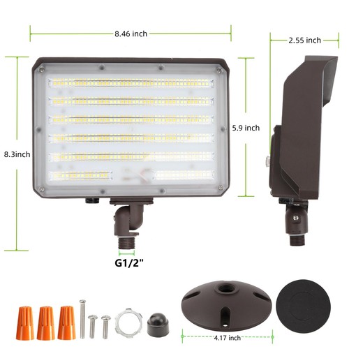 2Pack Dusk to Dawn Outdoor 100W LED Flood Light with Knuckle&Plate, 3000K/400... - Picture 7 of 7