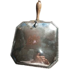 Vtg EPC 270 Silver Plated Silent Butler Wood Handle Tray w/ Brit Heraldic Crest