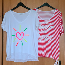 Damen T-Shirt Tunika Kurzarm V-Ausschnitt wei...