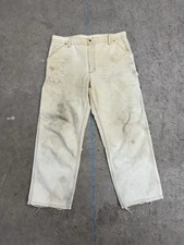 Vintage 1980s Carhartt Duck Canvas Tan Carpenter Pants Distressed 34  x 27  