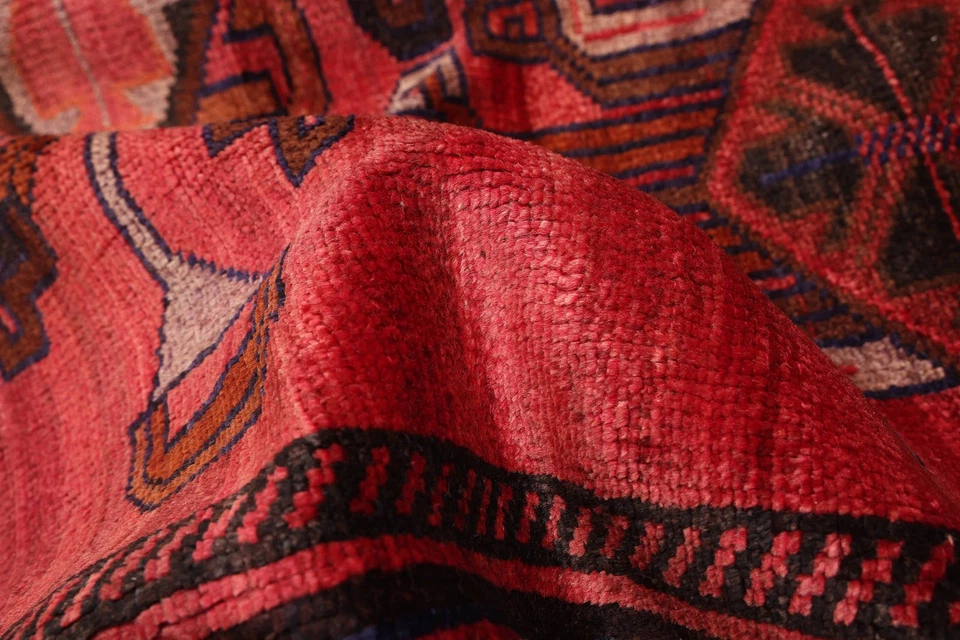 Alfombra de lana oriental anudada a mano vintage roja tradicional de 5'5" x 7'9" Foto 3 de 4