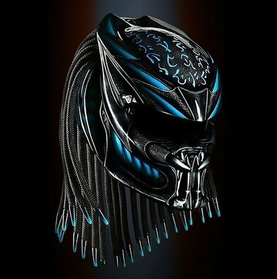 TOP PREDATOR MOTORCYCLE HELMET STREET BLACK BLUE FIRE (DOT & ECE CERTIFIED)