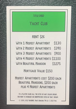 Monopoly     BOBS BURGERS     Yacht Club        TITLE DEED CARD     2017