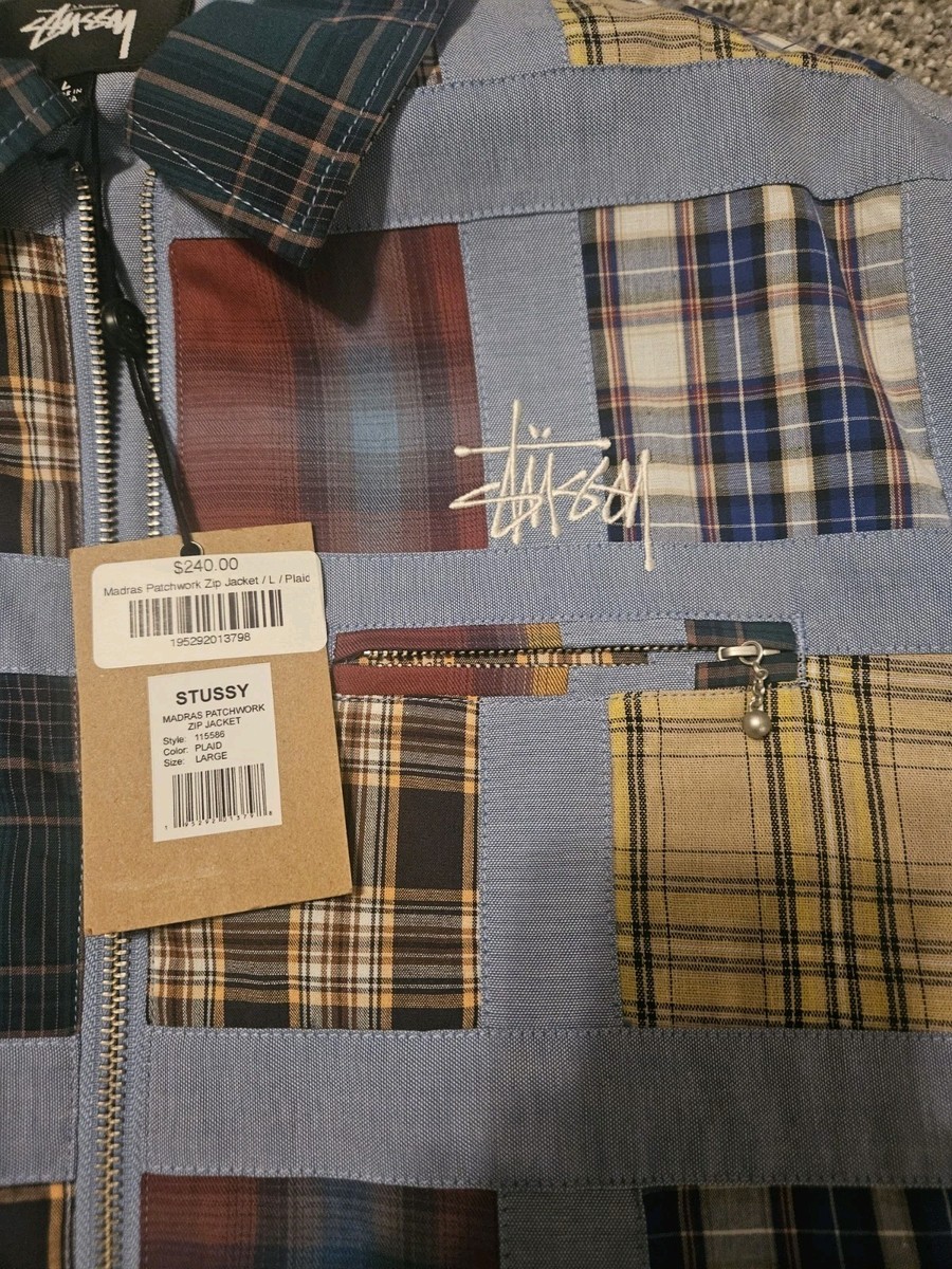 Stussy Madras Patchwork Men's Zip Jacket Size Large Denim Plaid