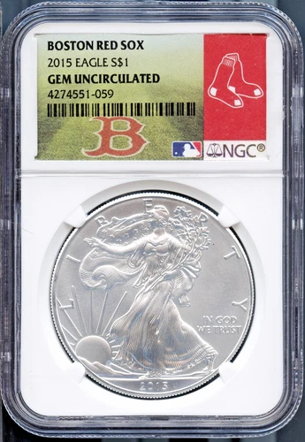 Boston Red Sox 2015 $1 Silver American Eagle Gem Unc NGC # 4274551-059 + Bonus