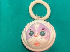 1930's Celluloid Double Sided Cat Face Baby Rattle Toy