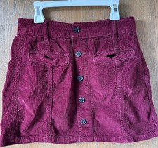 Jr's American Eagle Corduroy Mini Skirt Maroon Front Pocket Button Down Size 4