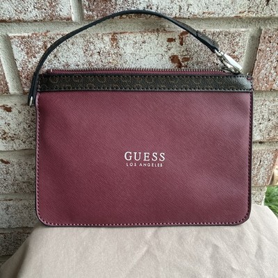Guess Chic Burgundy Saffiano Faux Leather Wristlet Crossbody Bag Combo