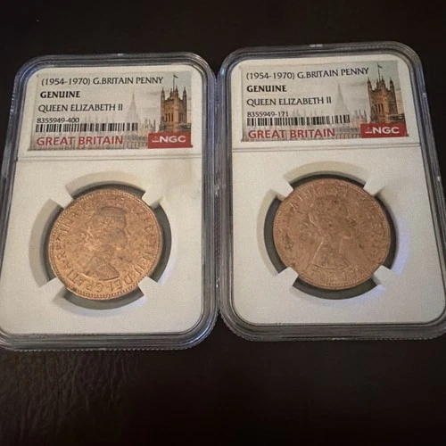 1962 & 1967 Great Britain Genuine Elizabeth II Large Pennies 
