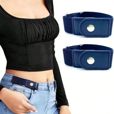2pcs set Casual No Buckle Elastic Belt Canvas Adjustable Waist Belt Invisible Pa