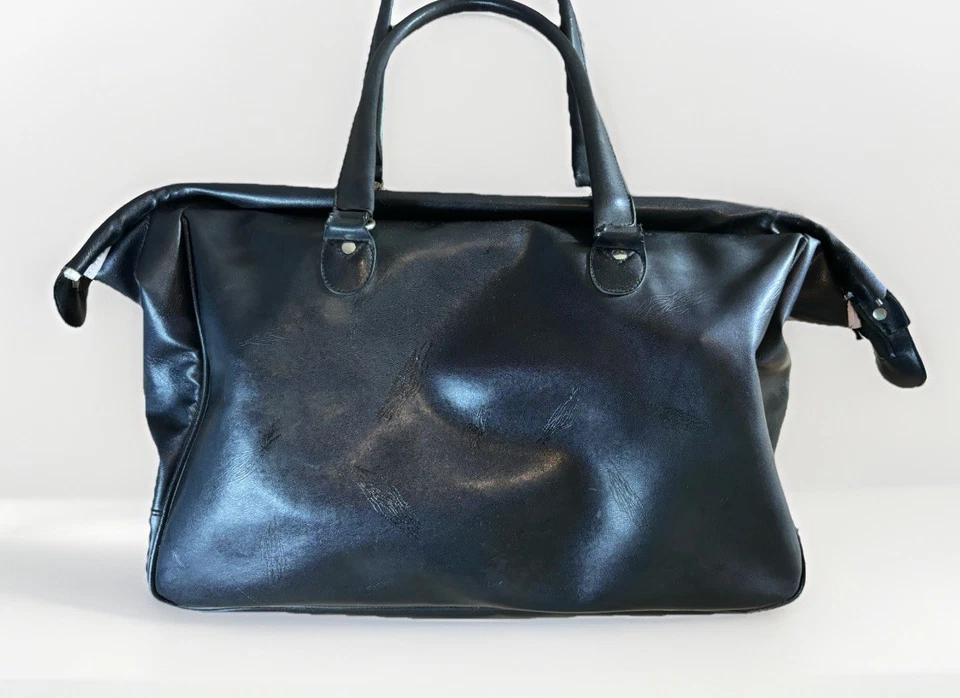 Y2K Styled Playboy Bunny Doctor Bag Purse Duffel Black White Large Silver Studs - Image 2 of 4