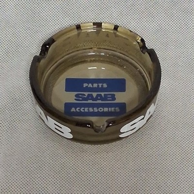 SAAB Smoked Glass Ashtray Advertising Parts Accessories 3 1/2'' x 1 1/4''