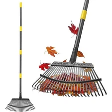 Adjustable Large 18"  Metal Garden Leaf Rakes for Lawns Handle 37-65"  New