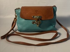 Borsa a tracolla vintage in pelle italiana stemma fiorentina bicolore marrone acqua multitasche