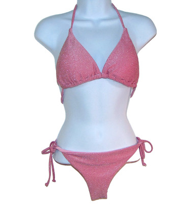 PHAX Pink Glitter Halter Triangle Bikini Set Size M NWT 2-Piece
