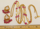 PARK LANE Vintage Gold Tone Bezel Pink Magenta Crystal Necklace & Earrings Set — photo 2