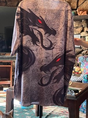 5X New Polyester Button Down Shirt - Dragon Pattern Drastic Reduction free ship.