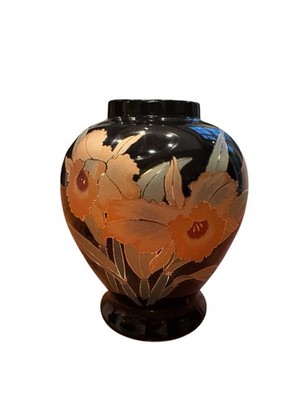 Shaddy Japan Black Floral Vase 7.5'' Tall 3.5'' Opening Japanese Decor