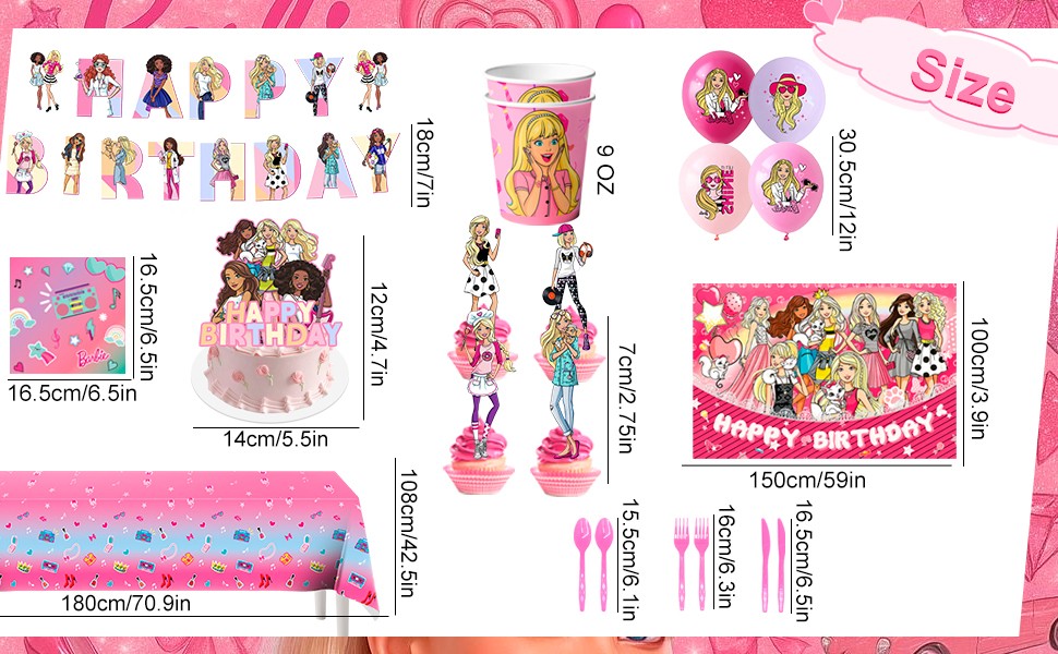 Barbie Princess Party Decorations Tableware Backdrop Plates Tablecloth Balloon