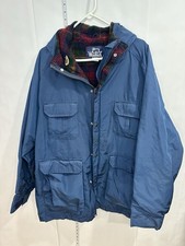 VTG Woolrich Mens Size XL Blue Plaid Lined Hooded Field Jacket 6110 Made in USA