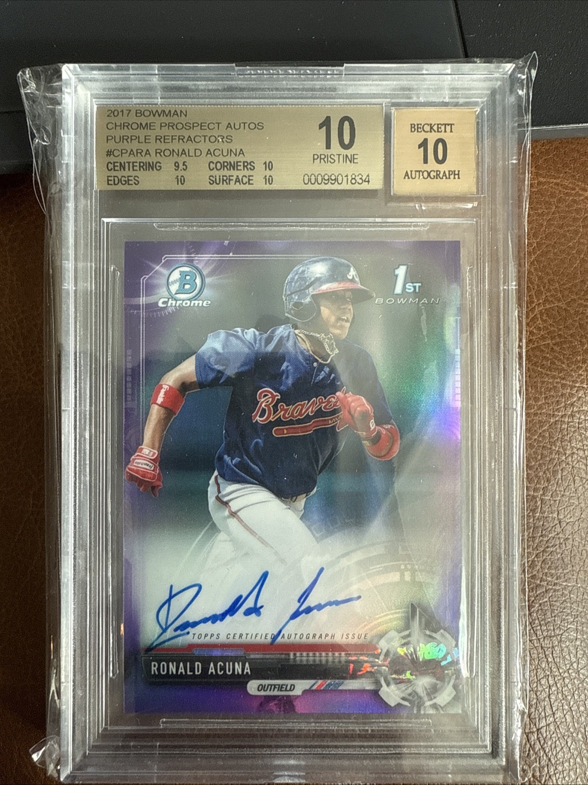 2017 Bowman Chrome Ronald Acuna Purple Refractor Auto BGS 10 Pristine 186/250 🔥