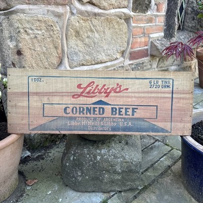 Libbys Corned Beef Werbung Kiste Seitenschild Argentinien Holztafel Männerhöhle