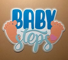 Baby Steps Scrapbook Title Die Cut Baby Boy Layout Feet Paper Pieced Layered