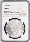 1884-CC $1 Morgan Dollar, NGC MS64, BlastWhite, Beautiful Coin!! Fresh holder!!