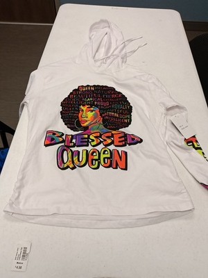 On Fire Blessed Queen Light Weight Hooded Shirt Size Mediun