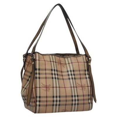 BURBERRY Nova Check Shoulder Bag PVC Beige Brown gold Auth BA684