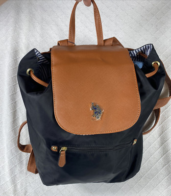 U.S. Polo Assn Black Nylon Backpack NWT Travel Work School Laptop Bag