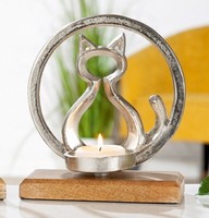 Gilde Alu Ring Mit Katze Teelichthalter Skulptur Mangoholz 48610B