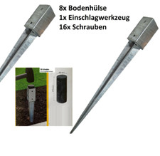 SET 8x Bodenh&uuml;lsen 71x71x750 Erdanker Einschlagbodenh&uuml;lse inkl Einschlagwerkzeug