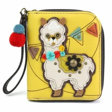 New Chala ZIP AROUND WALLET Credit Card Faux Leather LLAMA Mustard Yellow gift