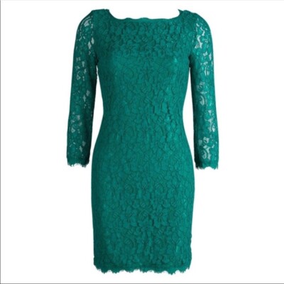 dvf green lace dress Green Lace Dress Diane Von Furstenberg DVF Size 8 10 Formal Long Slv Zarita