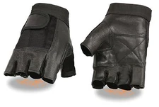 Milwaukee Leather SH217 Men's Black Leather & Mesh Fingerless Gloves Padded Palm