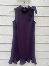 Marc New York Dark Purple Bow Sleeveless Ruffle Dress Zipper Back Size 4