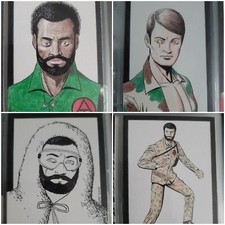 FOUR DIFFERENT G I JOE HAND DRAWN COLOUR SKETCH CARDS ACEO PSC