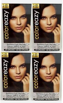 4x Coloreazy Permanent Cream Hair Color One Application #2 Dark Brown New