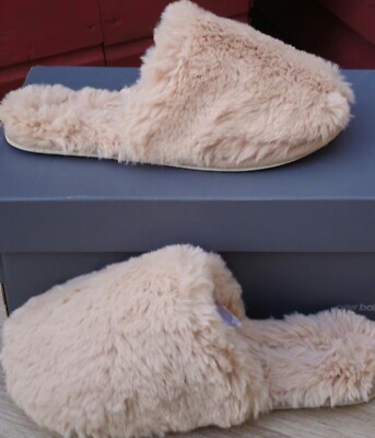 Fat Face Fabulous Beige Soft Fluffy Faux Fur Mule Slippers Size Medium  UK