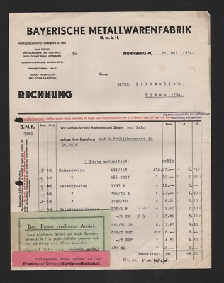 Nuremberg, invoice 1934, Bavarian Metalware Factory GmbH