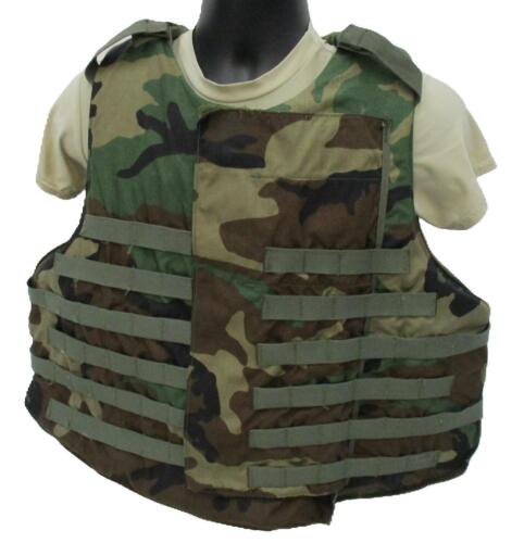 WOODLAND CAMOUFLAGE BODY ARMOR PLATE CARRIER BDU MADE W/KEVLAR INSERTS LRG VEST