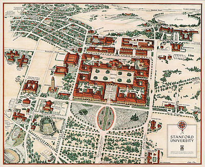 Stanford University Campus Map 1943 Pictorial Map Stanford University Campus Reprint Ready To Be Framed  Poster | Ebay